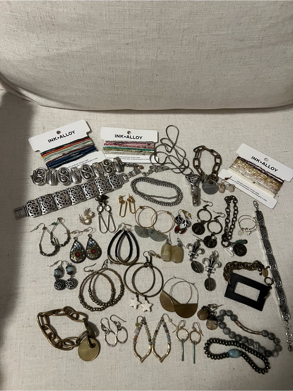 Brighton, Ink+Alloy, Twisted Silver Mixed Metal bracelets and earrings.